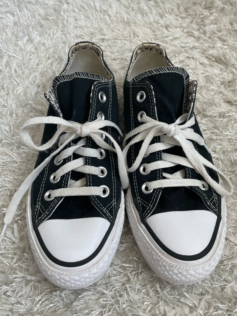 Converse Chuck Taylor All Star Low Top Sneakers Double Tongue Floral Black White - Picture 9 of 14